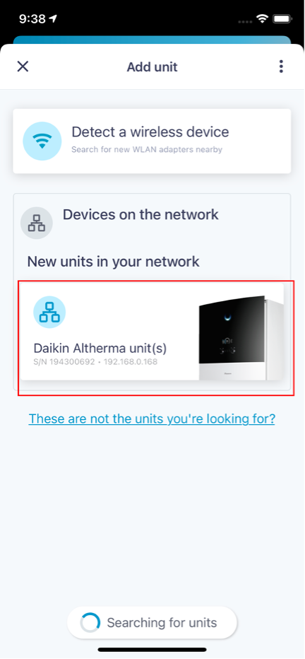 ONECTA connect to wireless device