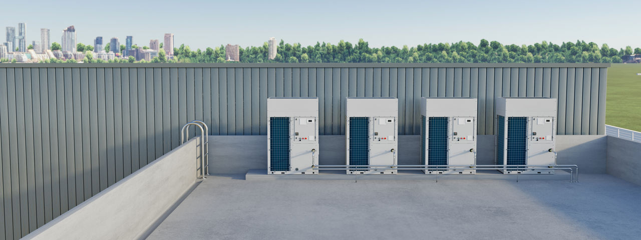 R-290 heat pump units installed on commercial building roof