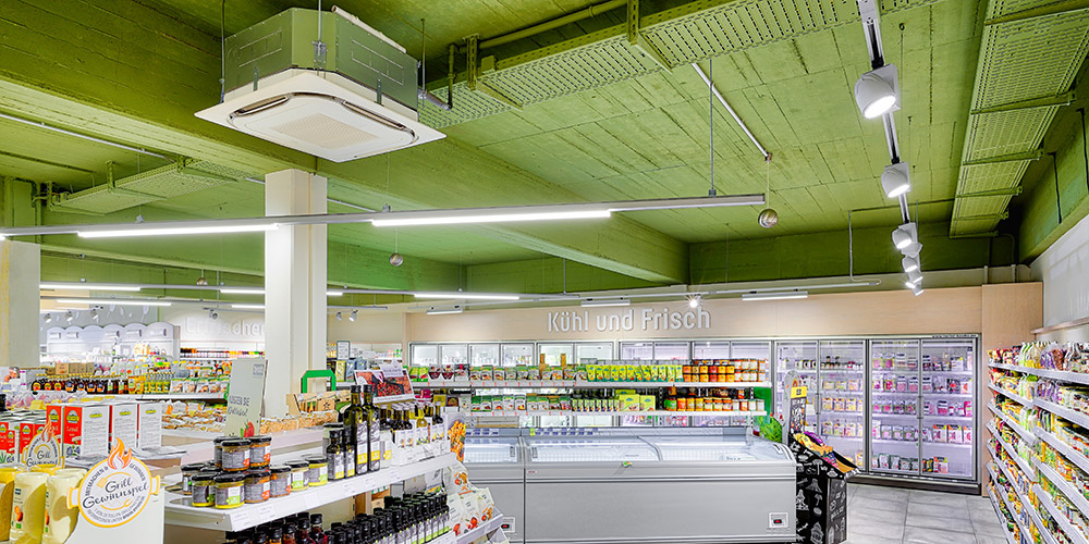 grocery store with ceiling HVAC unit